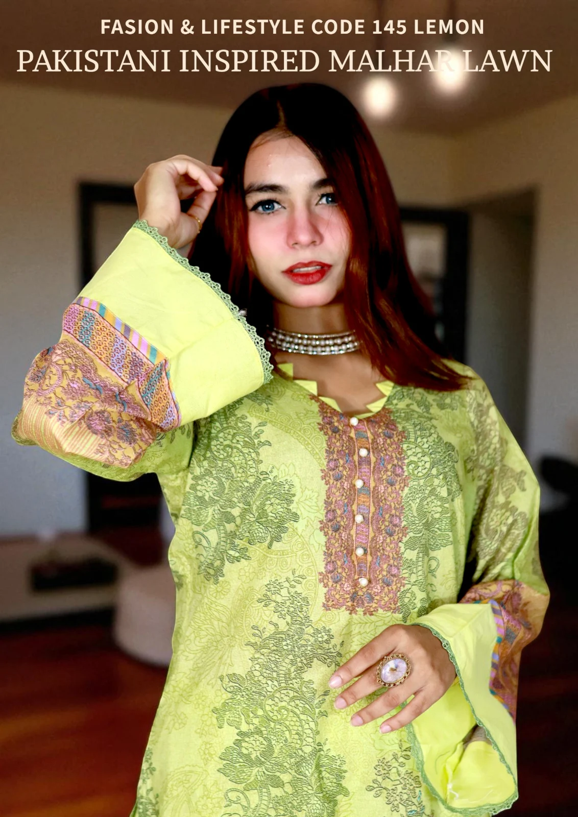 PAKISTANI INSPIRED MALHAR LAWN CODE 145 LEMON (1)