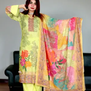 PAKISTANI INSPIRED MALHAR LAWN  CODE 145 LEMON