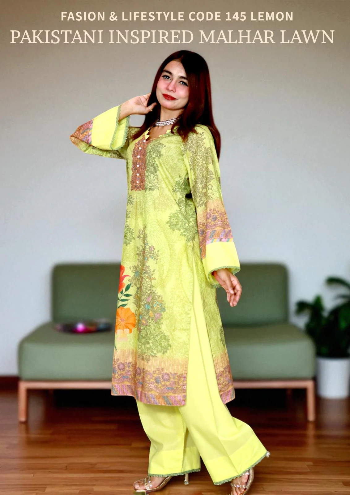 PAKISTANI INSPIRED MALHAR LAWN CODE 145 LEMON (4)