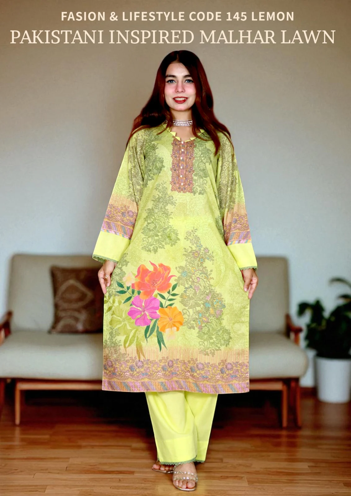 PAKISTANI INSPIRED MALHAR LAWN CODE 145 LEMON (6)