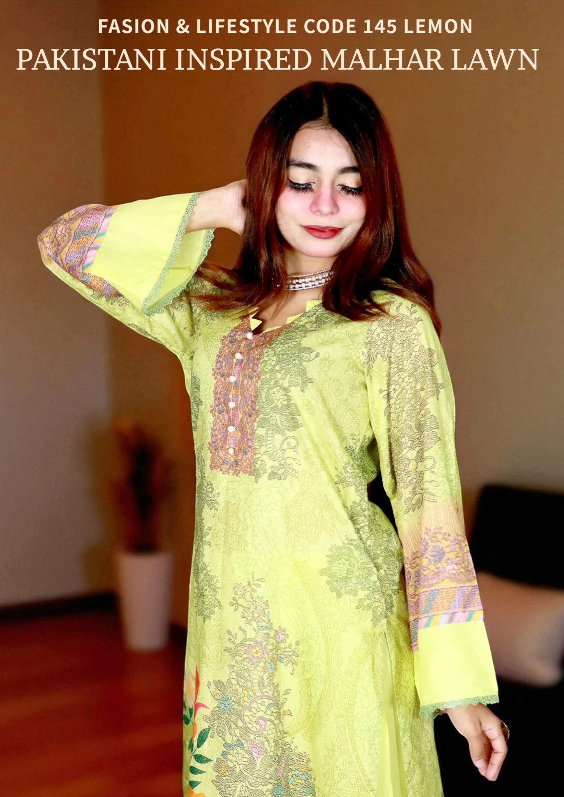 PAKISTANI INSPIRED MALHAR LAWN CODE 145 LEMON (7)