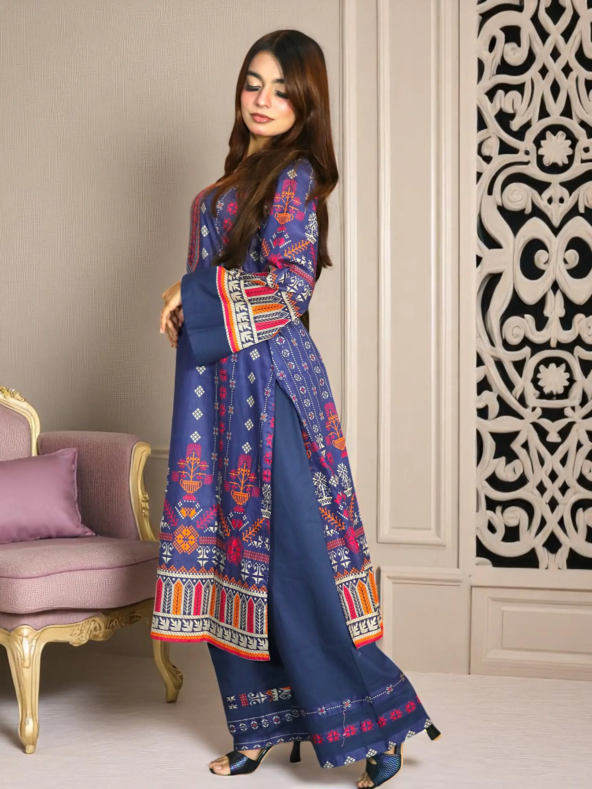 PAKISTANI INSPIRED MALHAR LAWN CODE 180 BLUE (5)