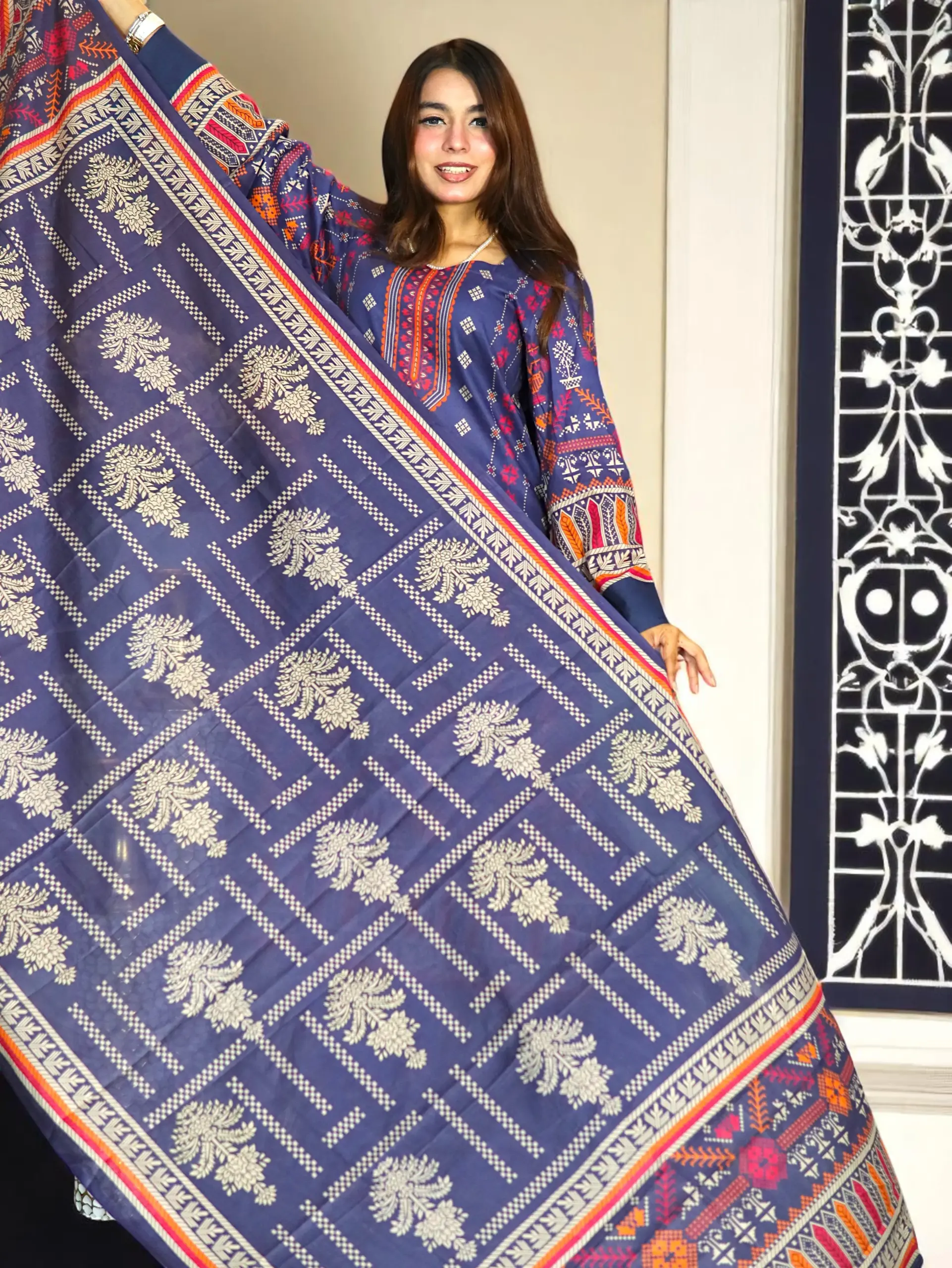 PAKISTANI INSPIRED MALHAR LAWN CODE 180 BLUE (6)