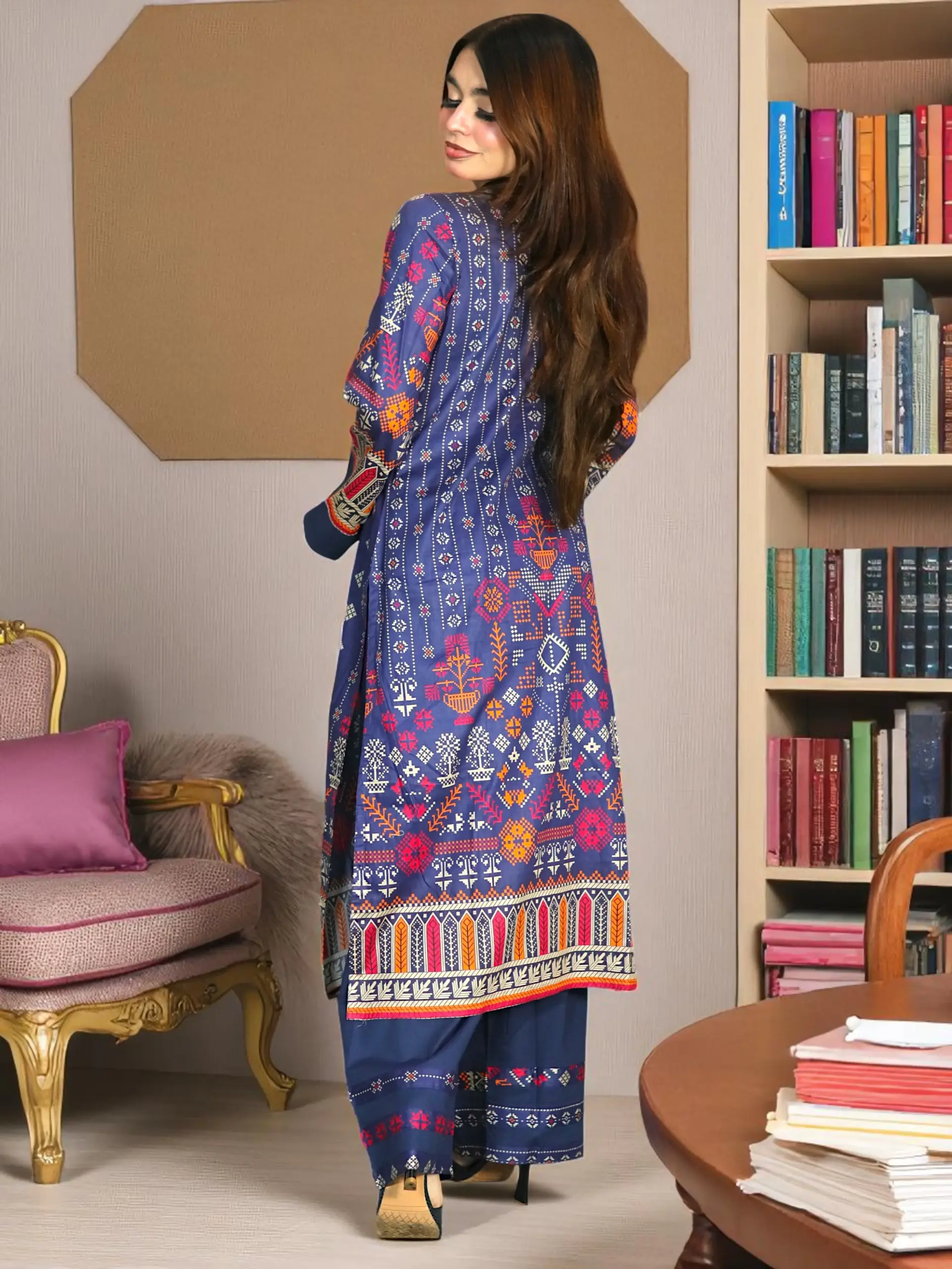 PAKISTANI INSPIRED MALHAR LAWN CODE 180 BLUE (7)