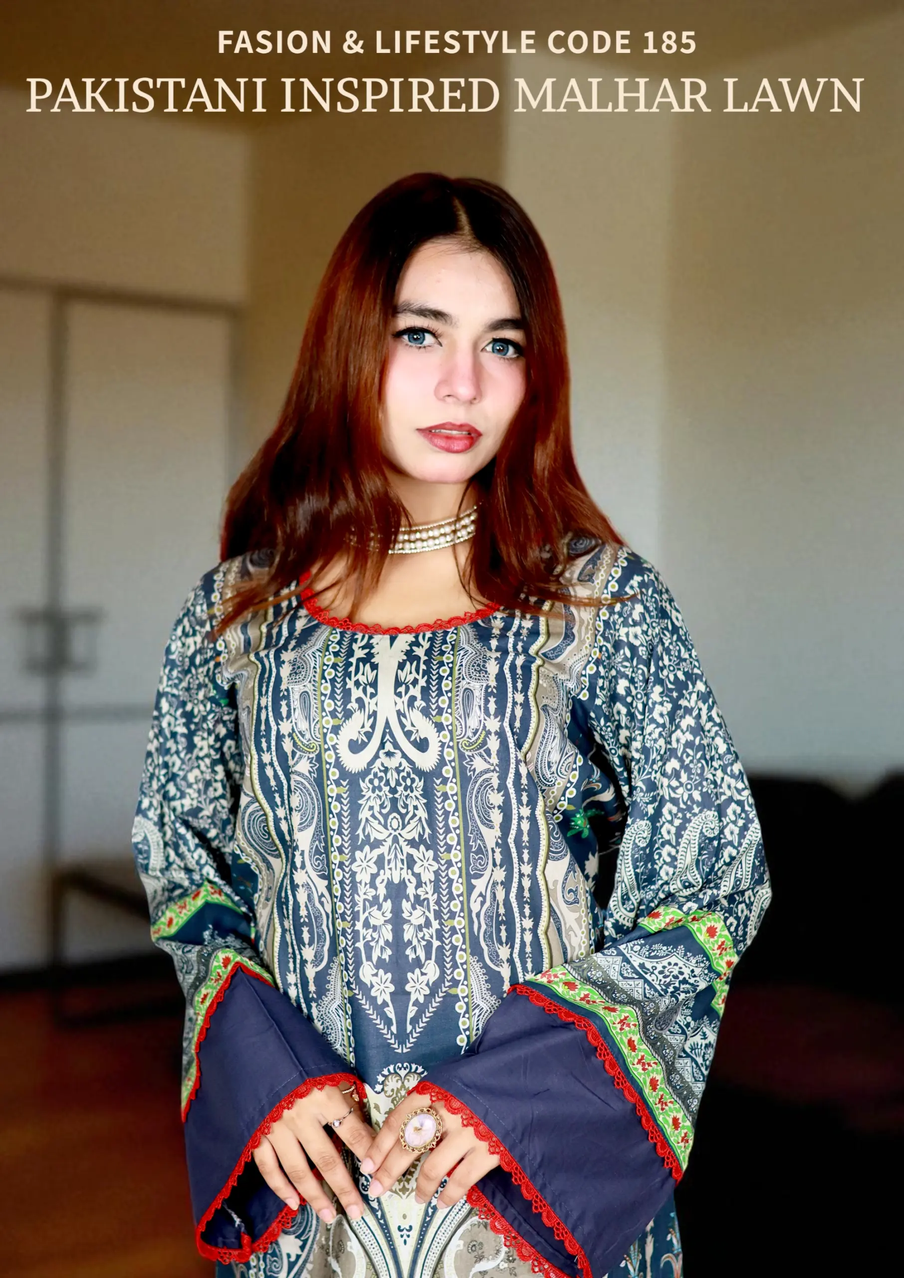 PAKISTANI INSPIRED MALHAR LAWN CODE 185 BLUE (5)