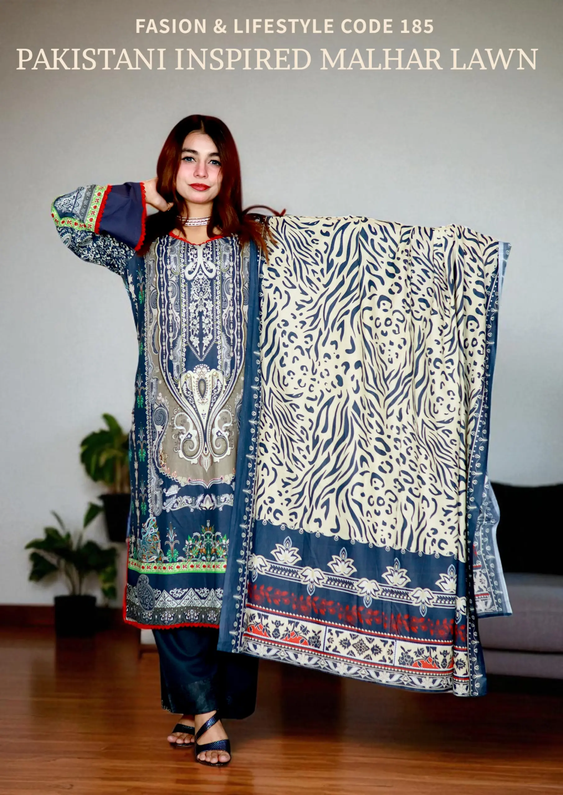PAKISTANI INSPIRED MALHAR LAWN CODE 185 BLUE (7)