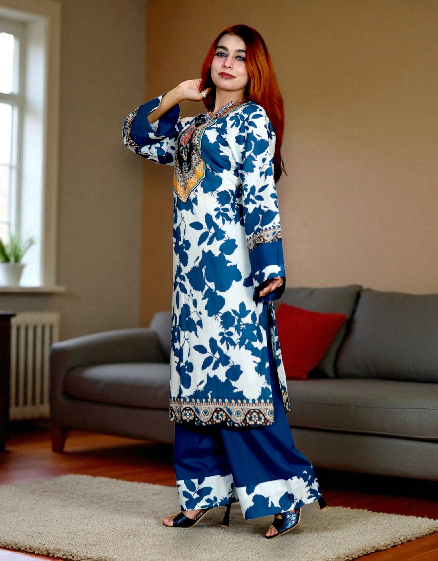 PAKISTANI INSPIRED MALHAR LAWN CODE 149 BLUE & WHITE (3)