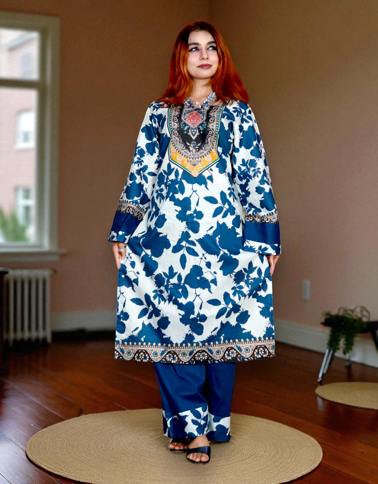 PAKISTANI INSPIRED MALHAR LAWN CODE 149 BLUE & WHITE (4) (1)