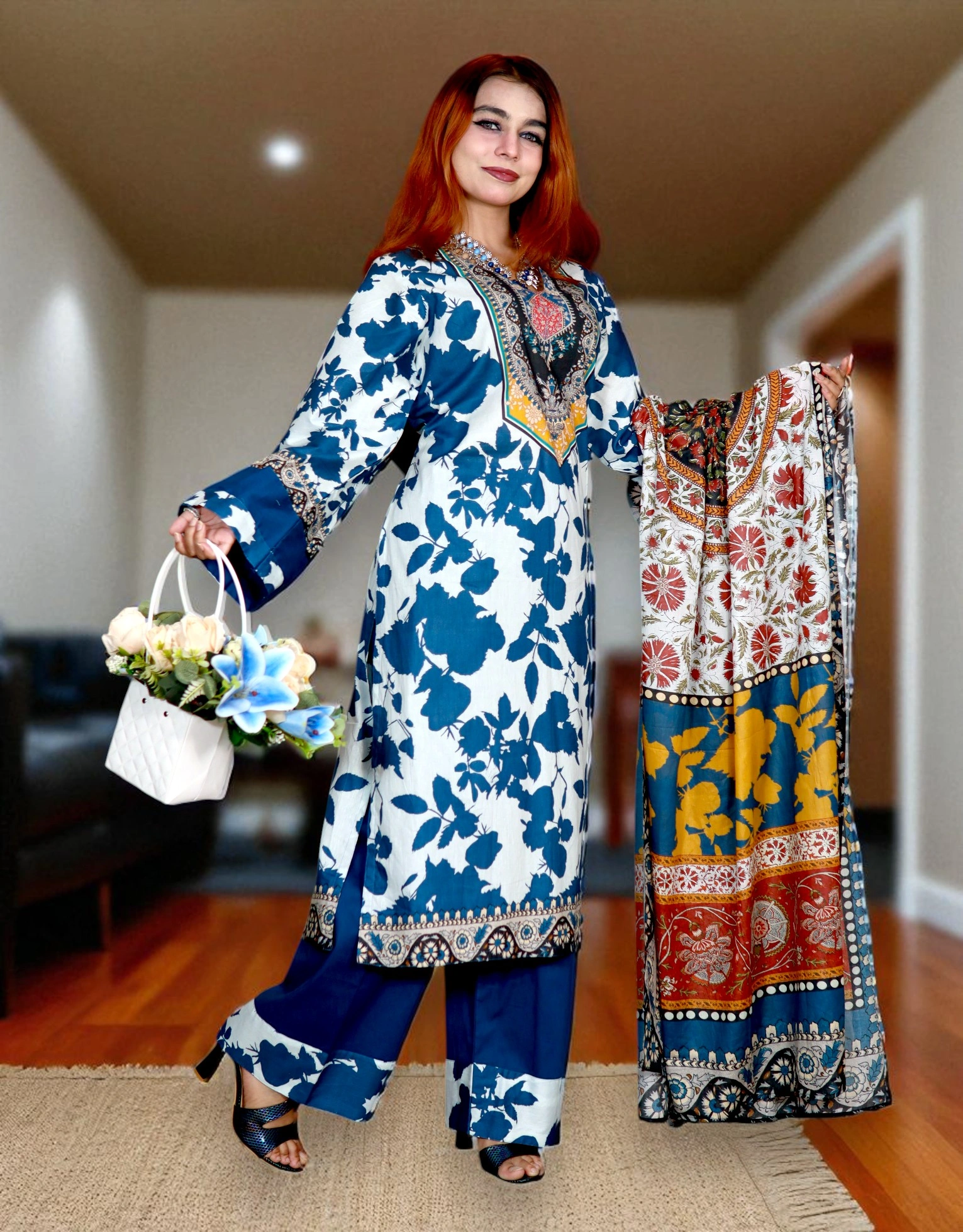 PAKISTANI INSPIRED MALHAR LAWN CODE 149 BLUE & WHITE (6)