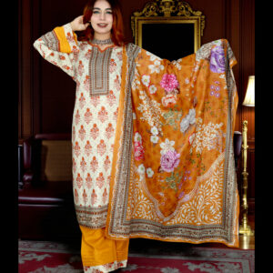 PAKISTANI INSPIRED MALHAR LAWN || CODE 202 WHITE & MUSTERED