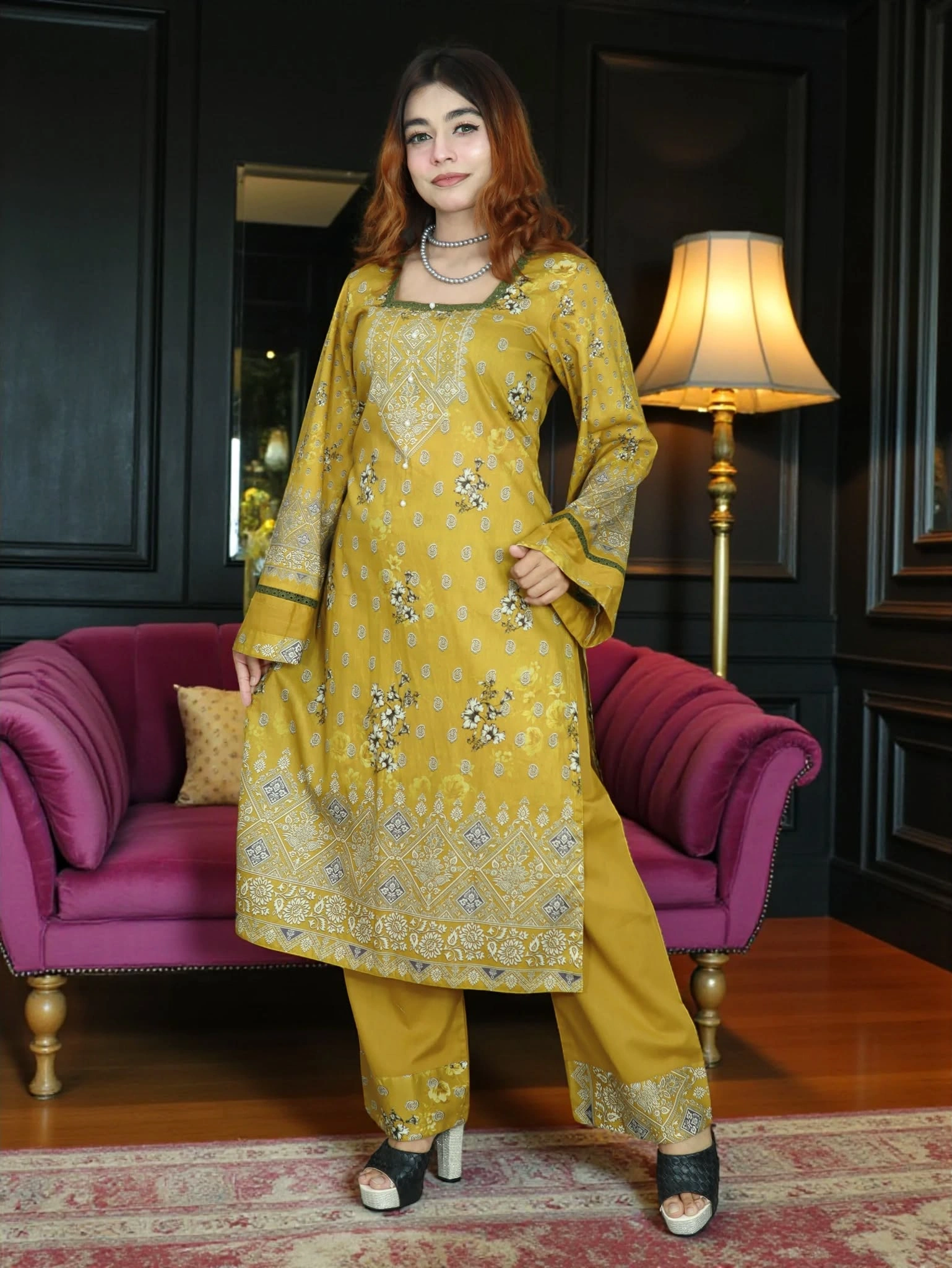 PAKISTANI INSPIRED MALHAR LAWN CODE 200 DEEP OLIVE (3)