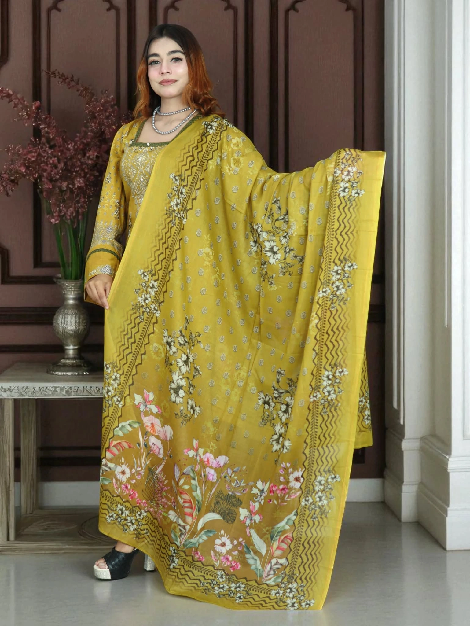 PAKISTANI INSPIRED MALHAR LAWN CODE 200 DEEP OLIVE (6)