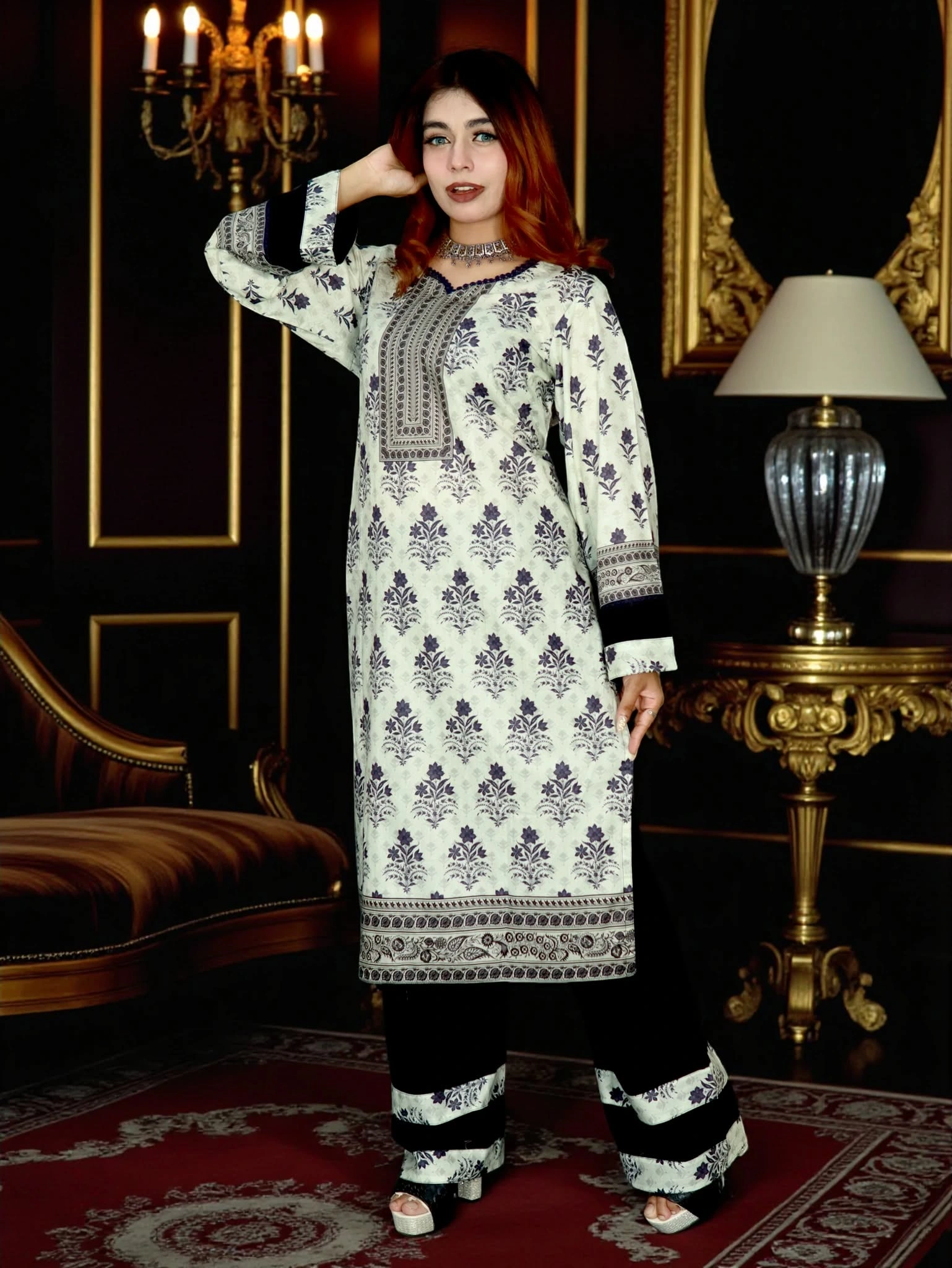 PAKISTANI INSPIRED MALHAR LAWN CODE 202 WHITE & BLACK (1)