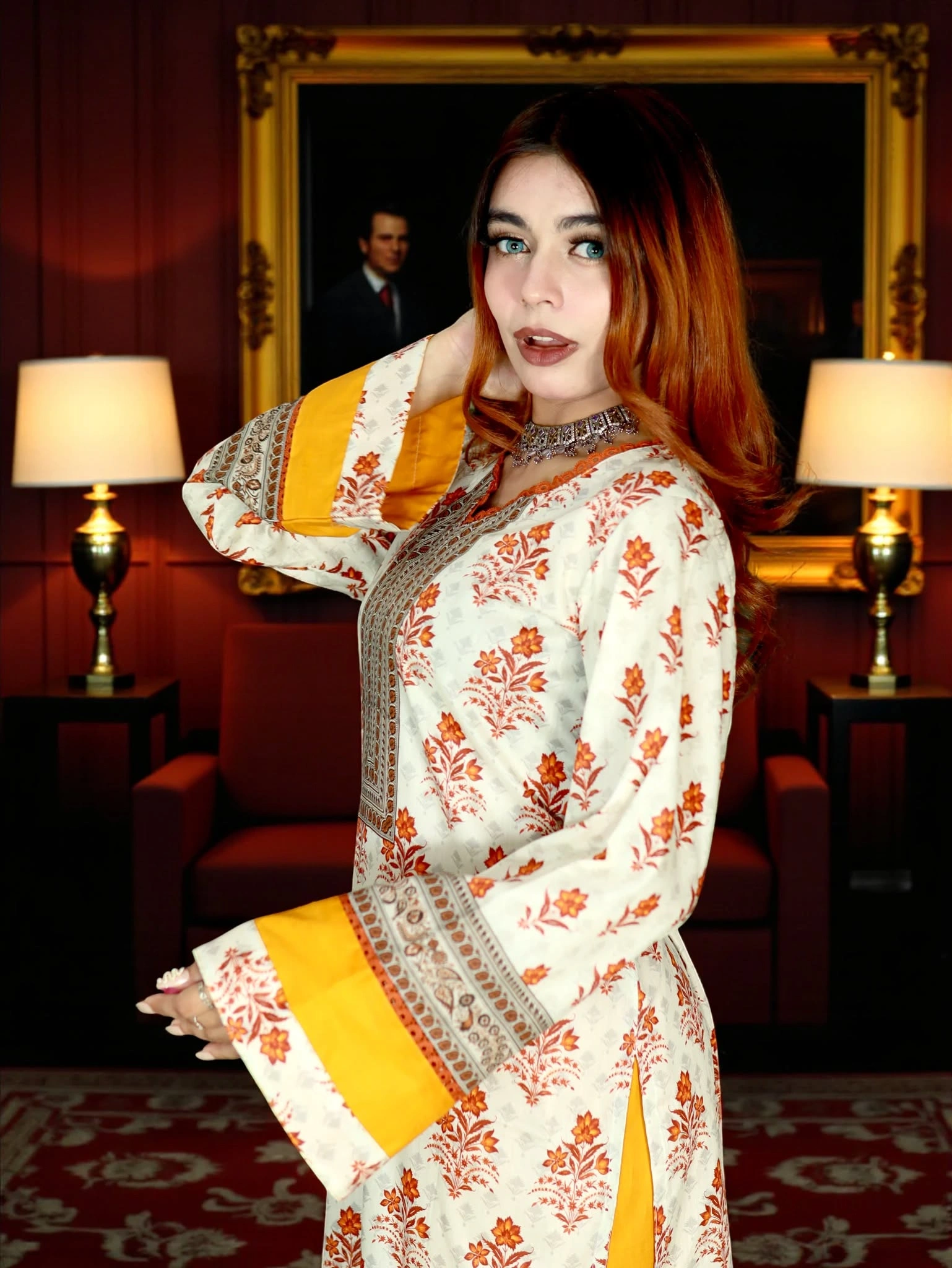 PAKISTANI INSPIRED MALHAR LAWN CODE 202 WHITE & MUSTERED (2)