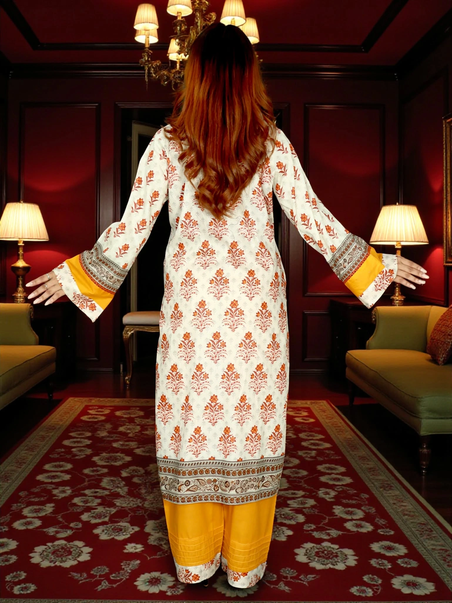 PAKISTANI INSPIRED MALHAR LAWN CODE 202 WHITE & MUSTERED (3)