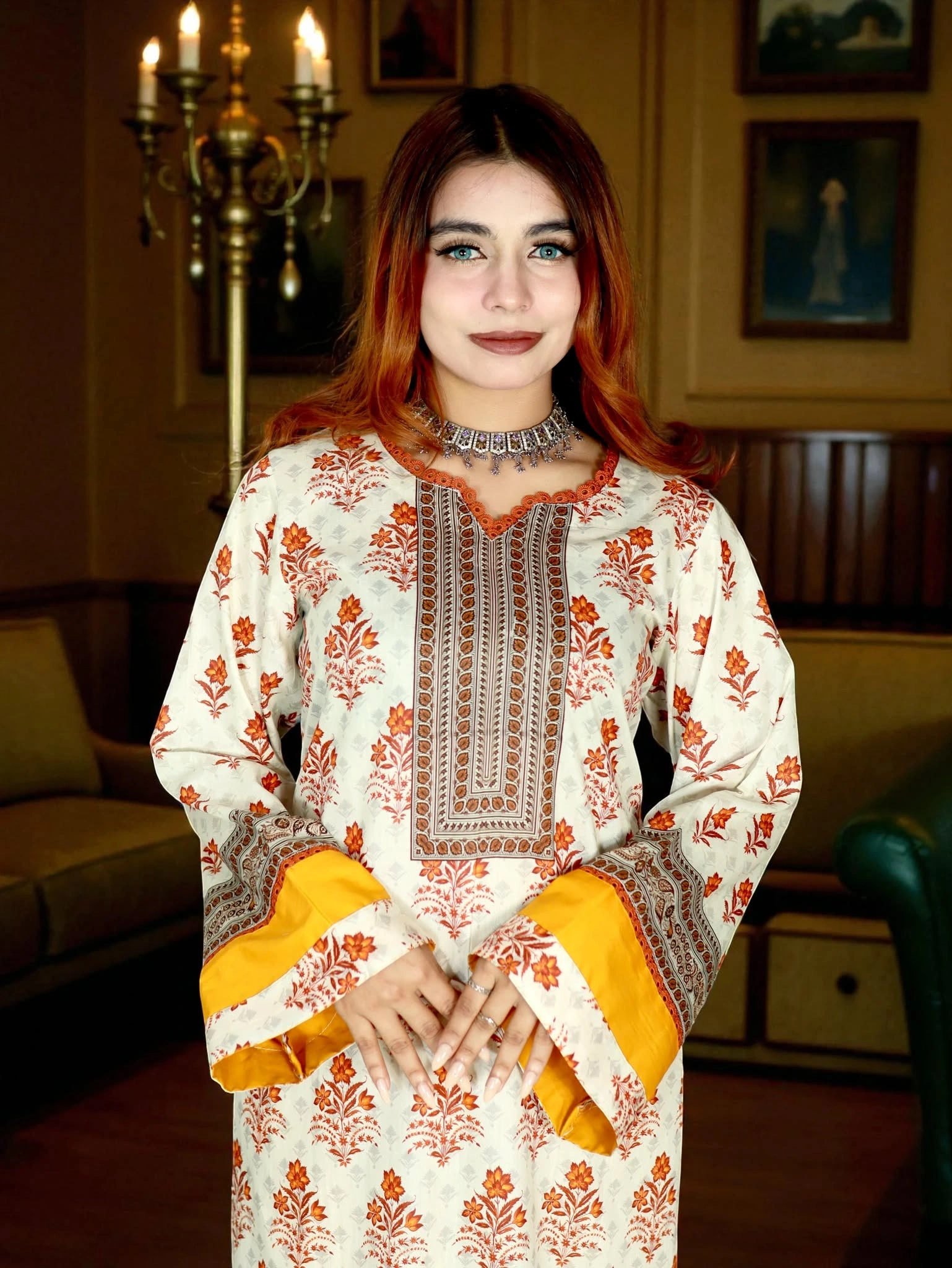 PAKISTANI INSPIRED MALHAR LAWN CODE 202 WHITE & MUSTERED (5)