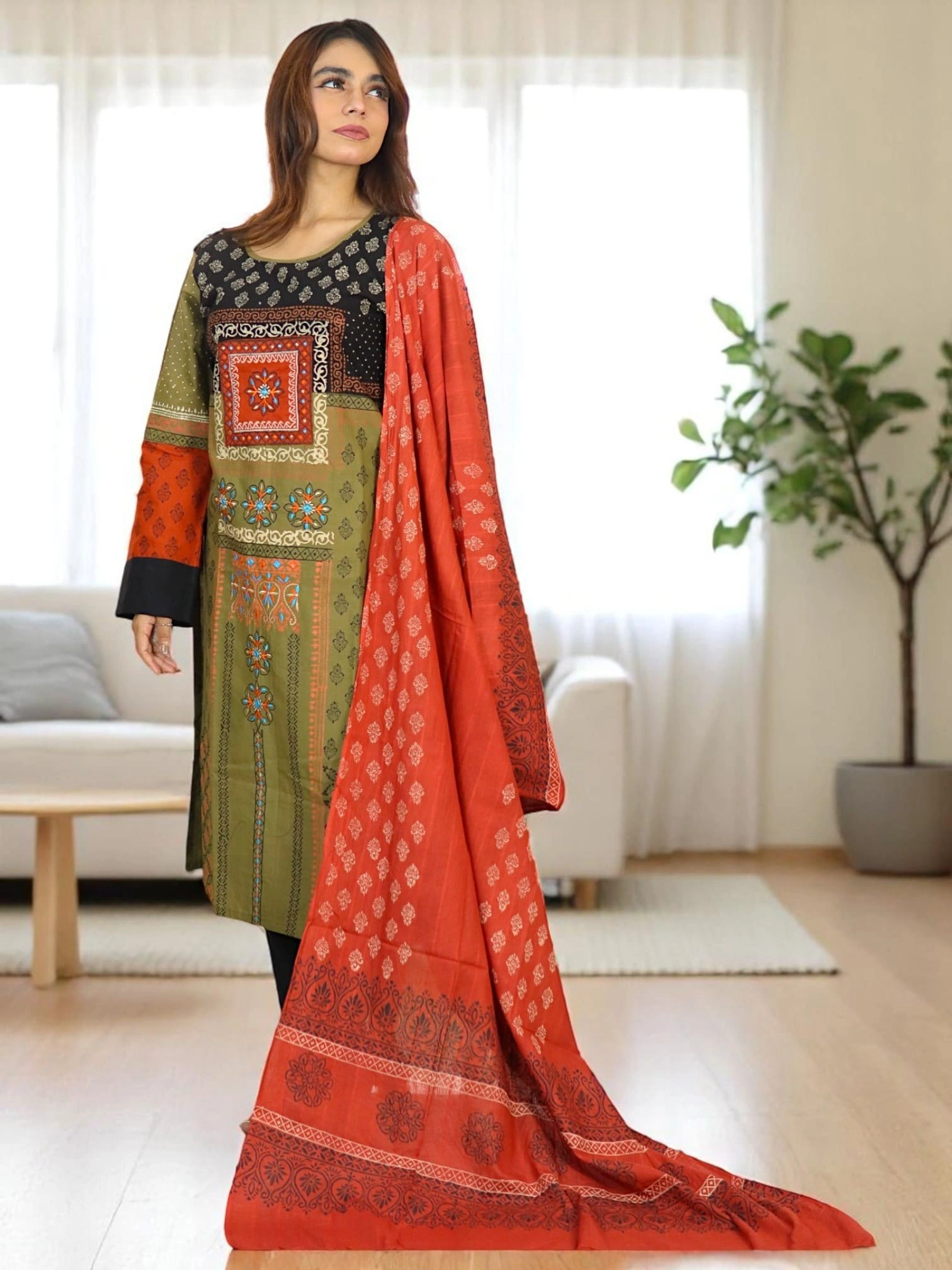 ANJAN COTTON 604 OLIVE COLOUR (3)