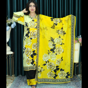 SWISS COTTON LAWN CLOUD 1021 YELLOW BLACK COLOR